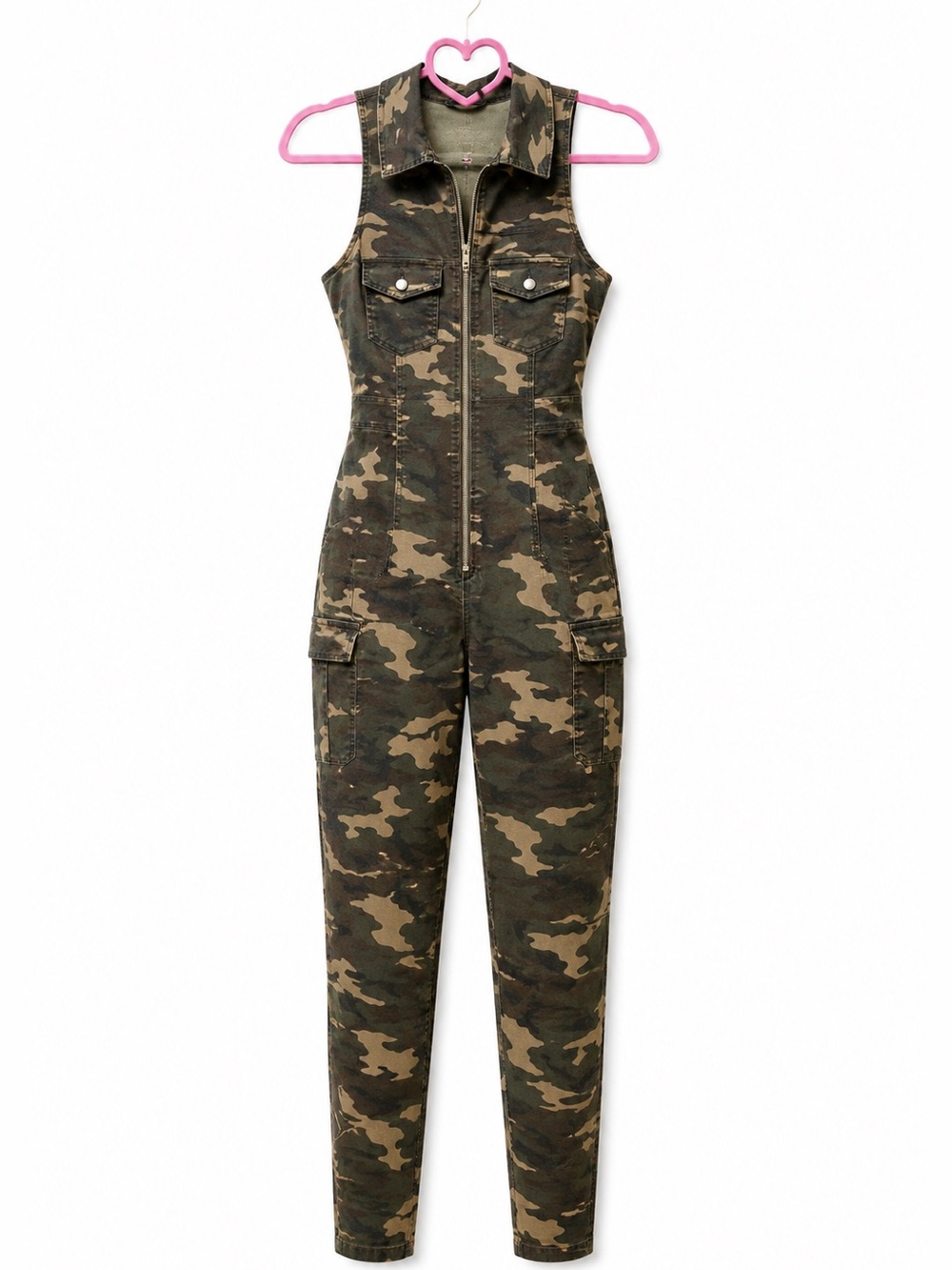 Y2K Camo Utility Jumpsuit Zip Front Cargo One Piece Snatched Jumpsuit
